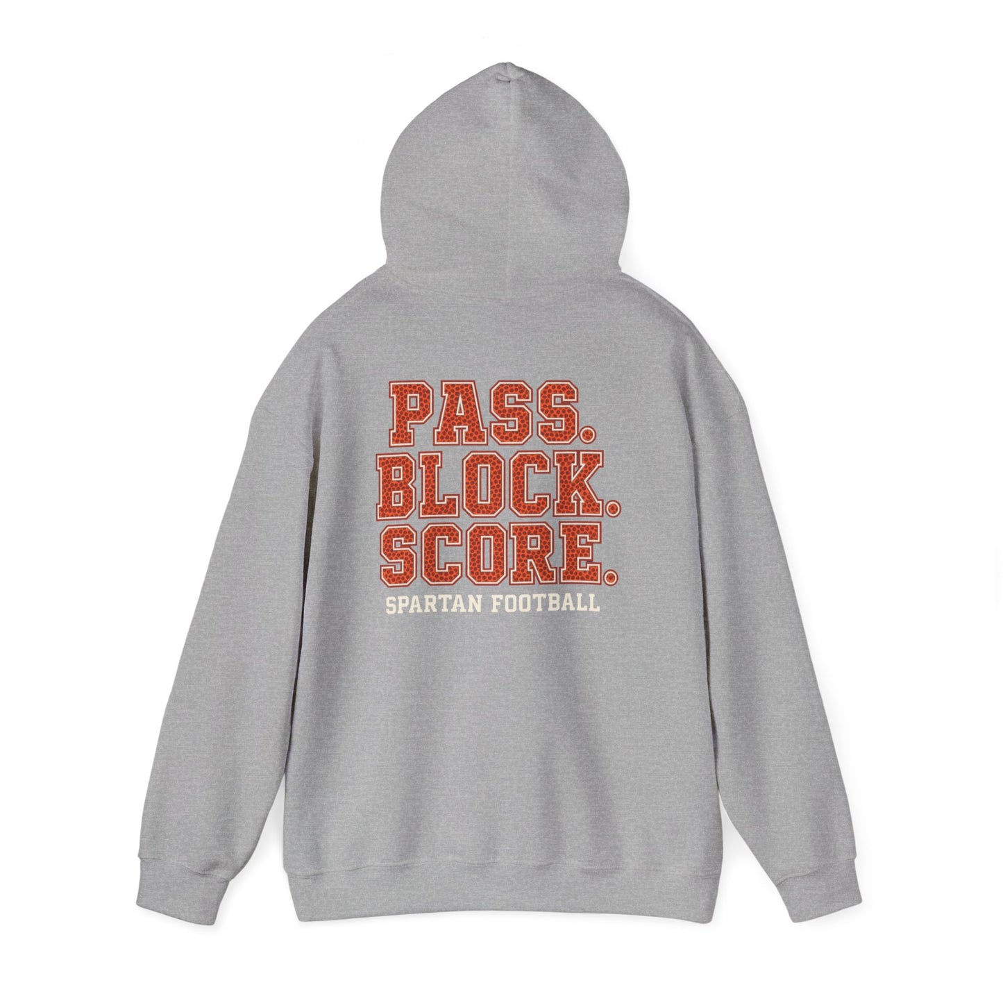 Pass. Block. Score Spartan Football Gildan Hoodie