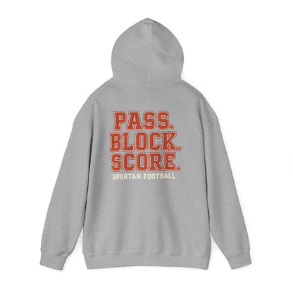 Pass. Block. Score Spartan Football Gildan Hoodie
