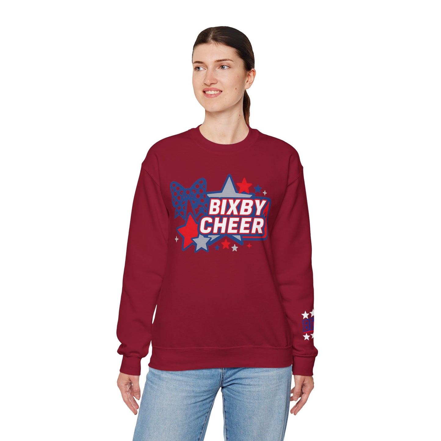 Bixby Cheer With Sleeve Print Gildan Sweatshirt