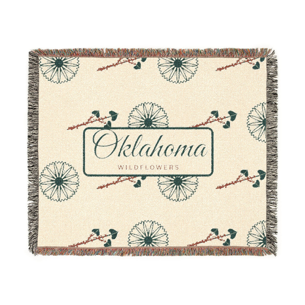 Woven throw blanket woven with Oklahoma Wildflower.