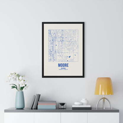 Moore Street Map Framed Print, Royal Blue on Cream