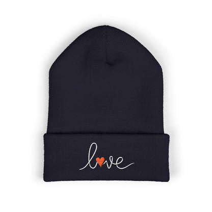 Love Embroidered Cuffed Beanie Cozy Casual Knit