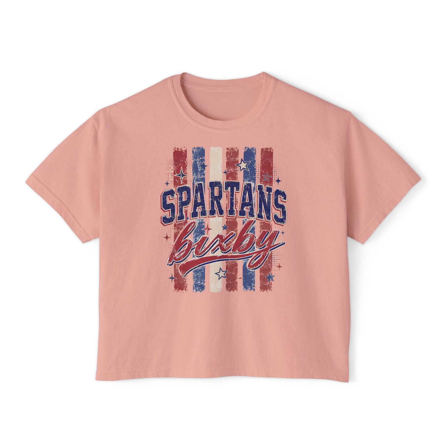 Spartans Lucky Women's Boxy Tee Vintage Red & Blue Patriot Stripes