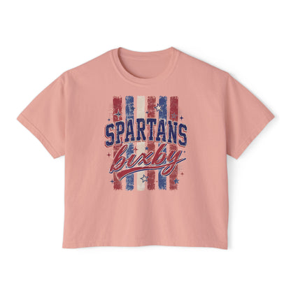 Spartans Lucky Women's Boxy Tee Vintage Red & Blue Patriot Stripes