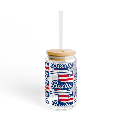 Patriotic Bixby OK Watercolor 16 Ounce Sipper Glass
