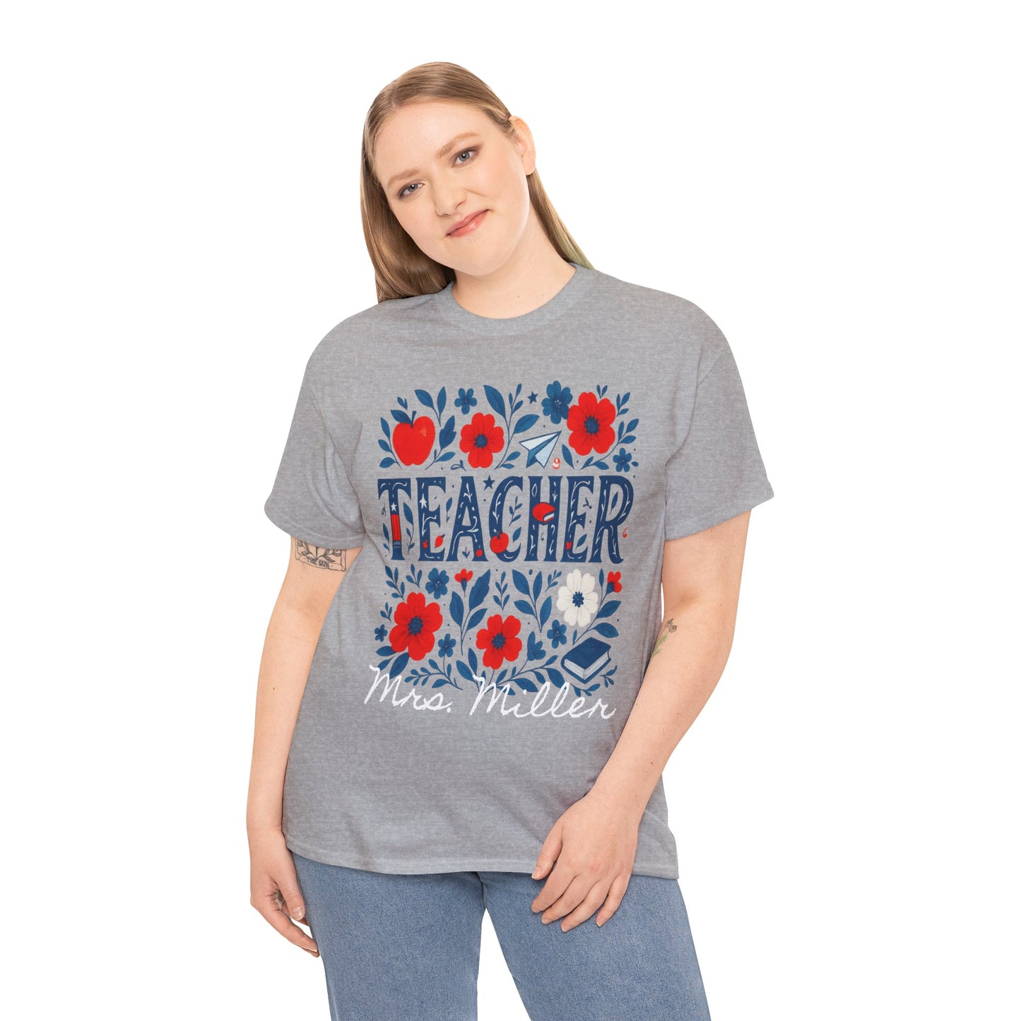 Floral Teacher Personalized Spartan Gildan Tee