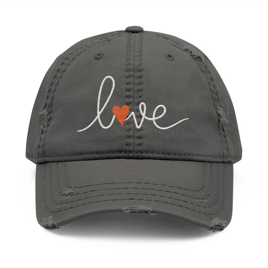 Love Script Heart Embroidered Vintage Distressed Ballcap