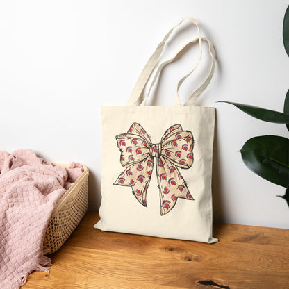 Spartan Bow Front and Back Print Canvas Tote Bag