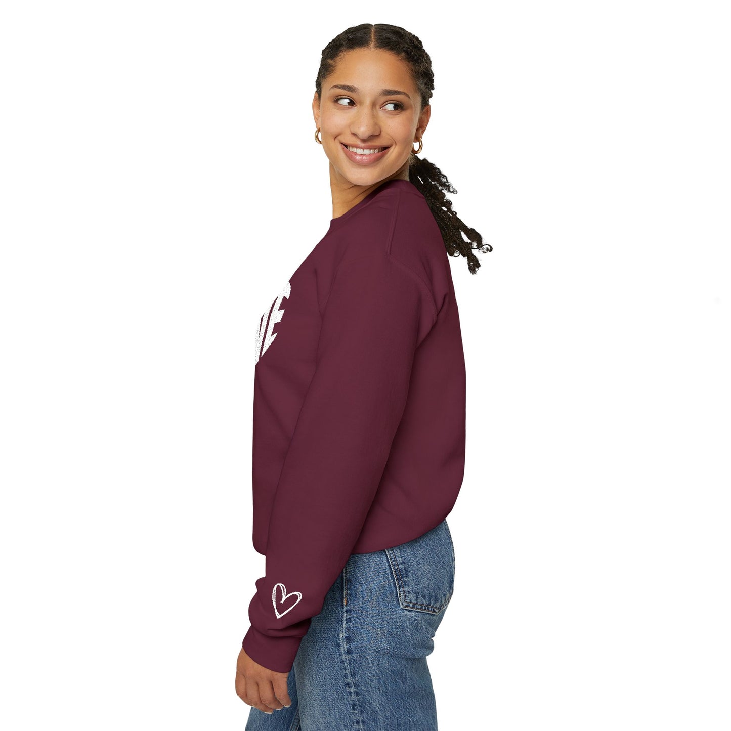 Embroidered Love Heart Gildan Sweatshirt with Dual Sleeve Embroidery
