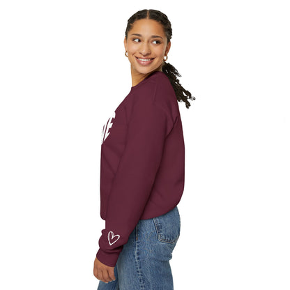 Embroidered Love Heart Gildan Sweatshirt with Dual Sleeve Embroidery