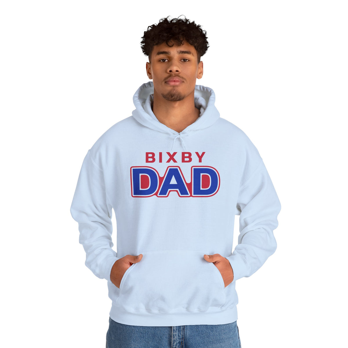 Bixby Dad Hoodie Large Print Retro Red & Blue Dad Pullover