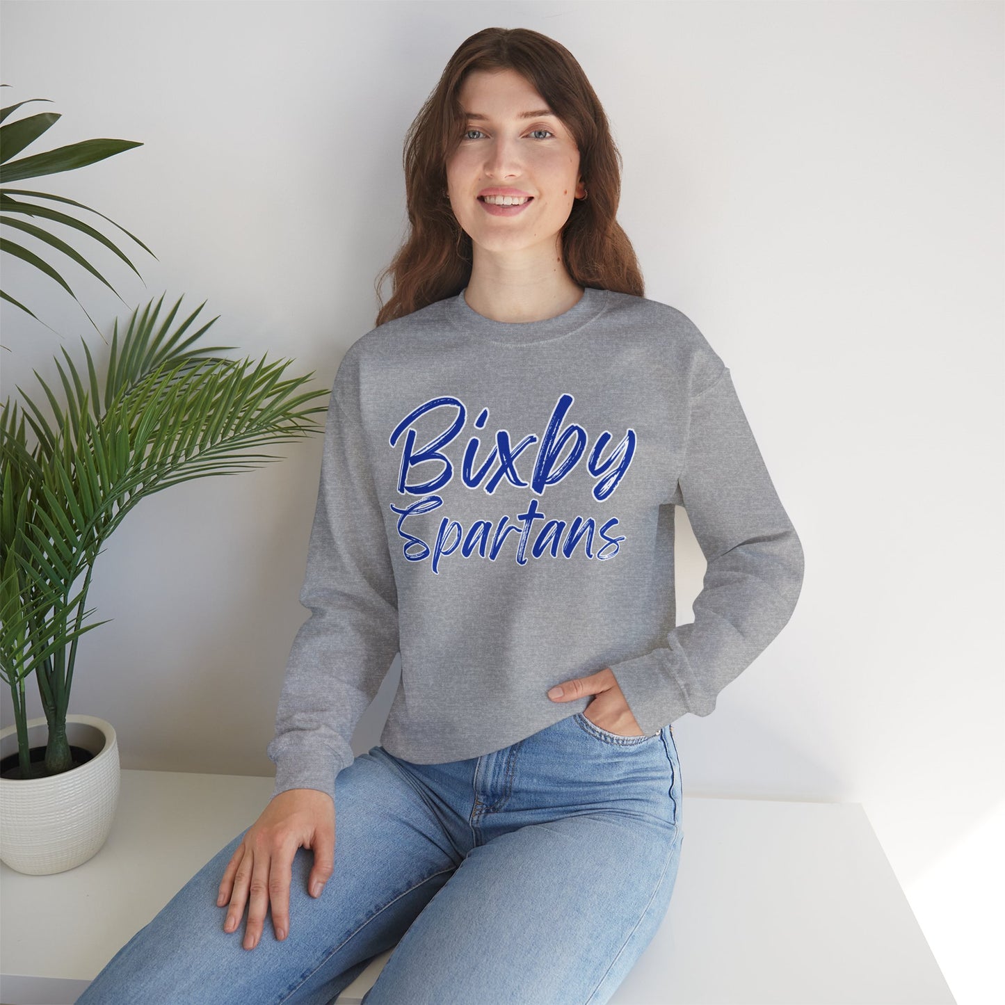 Bixby Spartans Cursive Print Gildan Sweatshirt