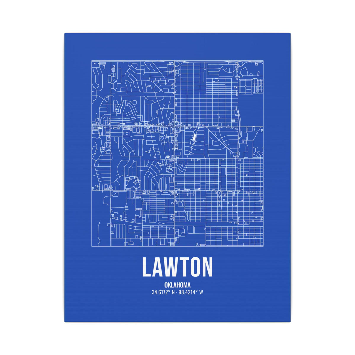 Lawton Street Map Canvas, White on Royal Blue
