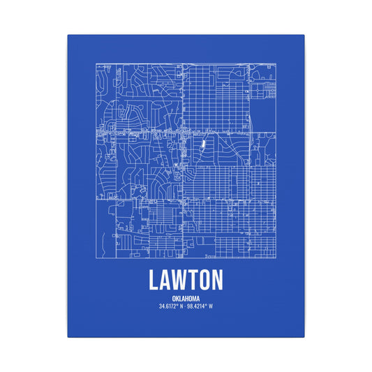 Lawton Street Map Canvas, White on Royal Blue