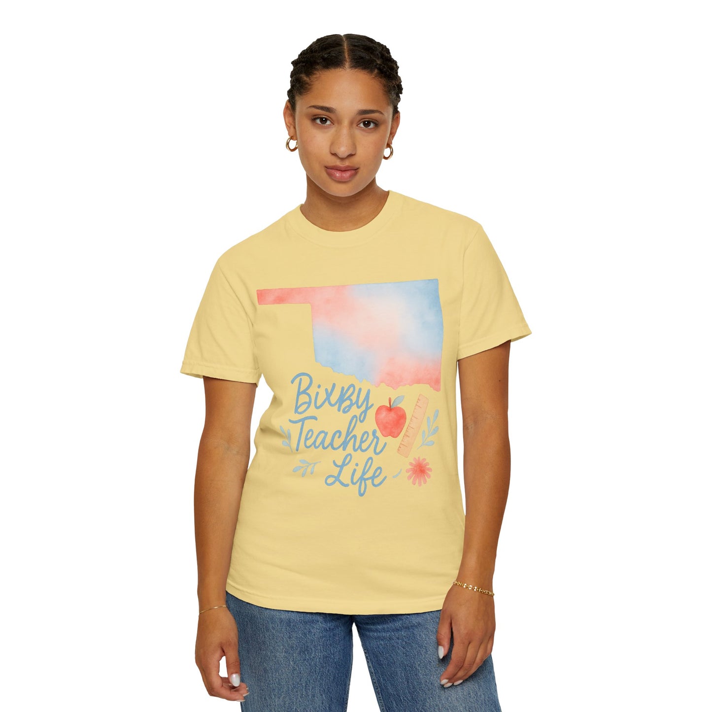 Teacher Life Bixby OK Watercolor Comfort Colors Tee