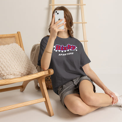 Bixby Spartans Retro Script Checkered Tee – Red, White & Blue Game Day Shirt