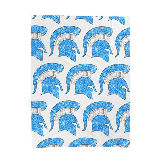 Spartan Blue Bling Logo Velveteen Plush Blanket