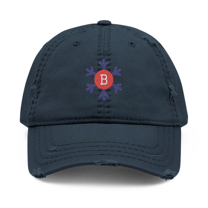 Bixby Spartans Snowflake B Distressed Dad Hat, Winter Embroidered