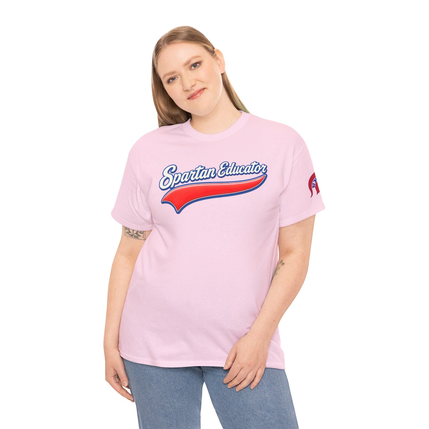 Spartan Educator Design Gildan Tee With Sleeve Logo