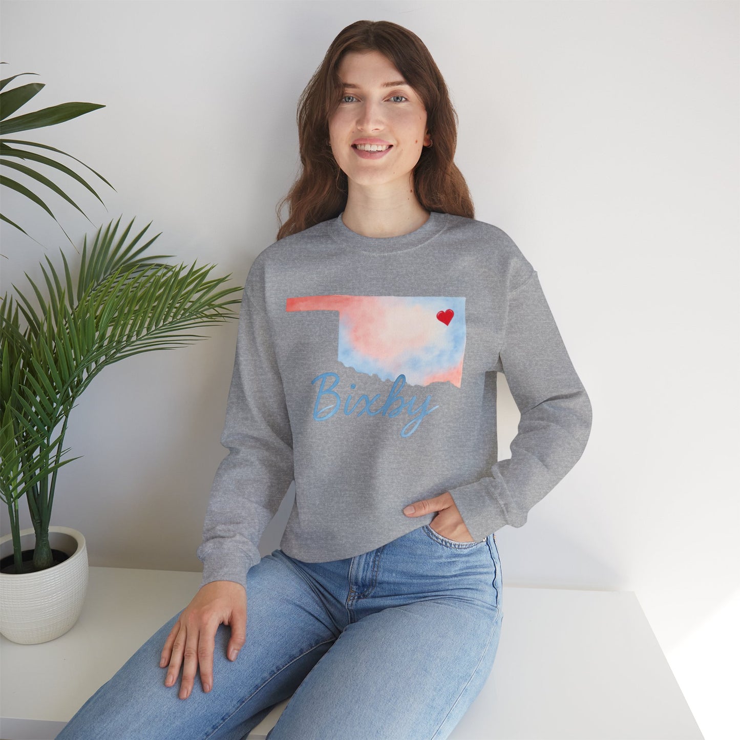 Bixby OK Heart Gildan Watercolor Sweatshirt