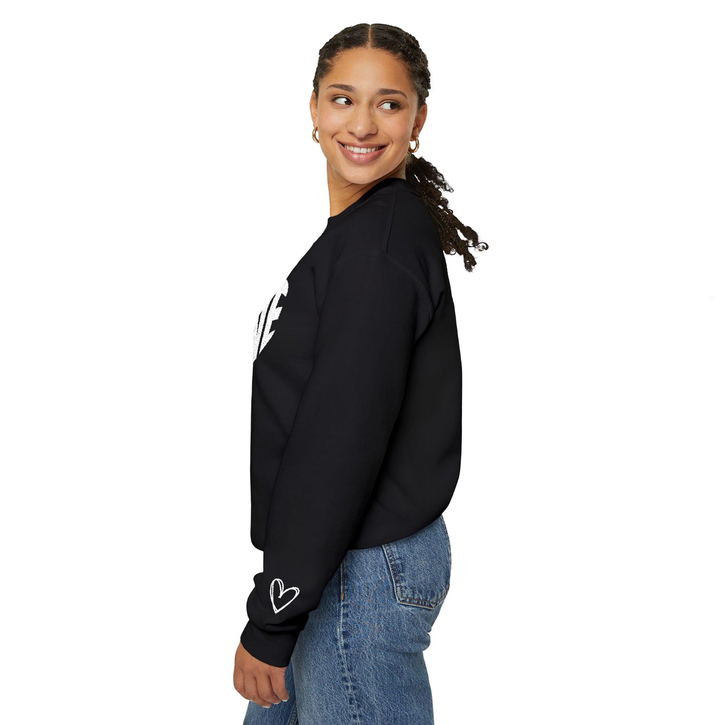 Embroidered Love Heart Gildan Sweatshirt with Dual Sleeve Embroidery
