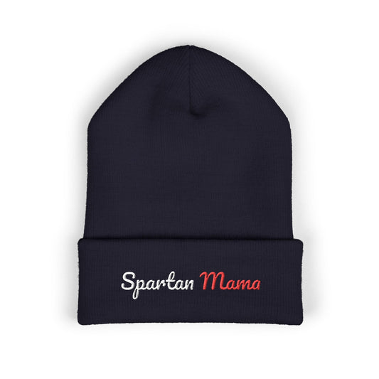 Spartan Mama Embroidered Cuffed Beanie – Cozy Winter Hat for Proud Moms