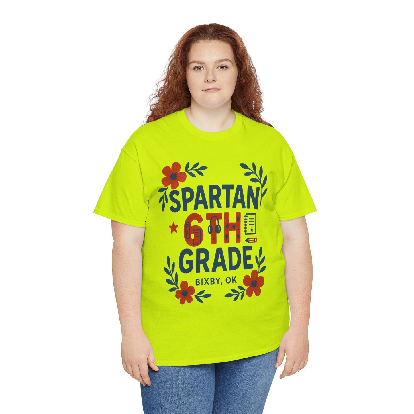 Floral Sixth Grade Spartan Gildan Tee