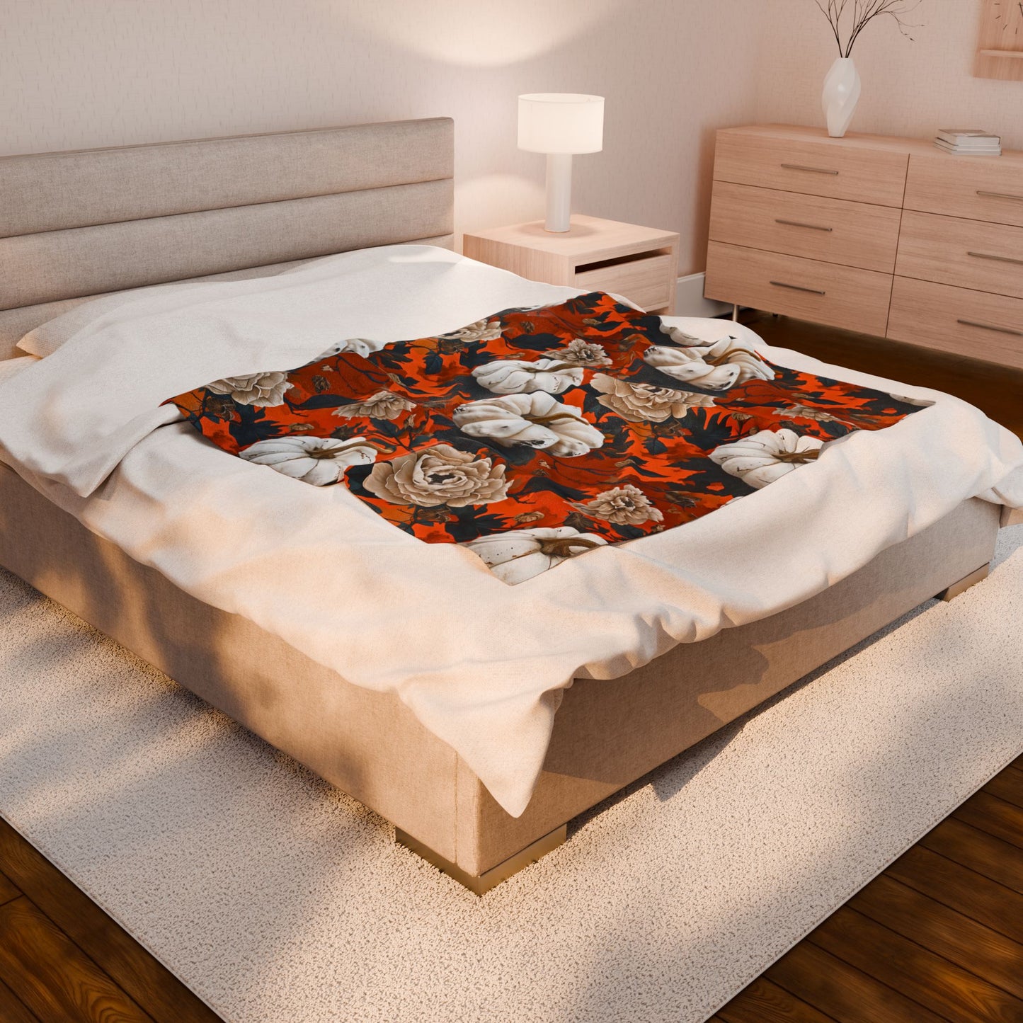 Pumpkin Floral Blast Velveteen Plush Blanket