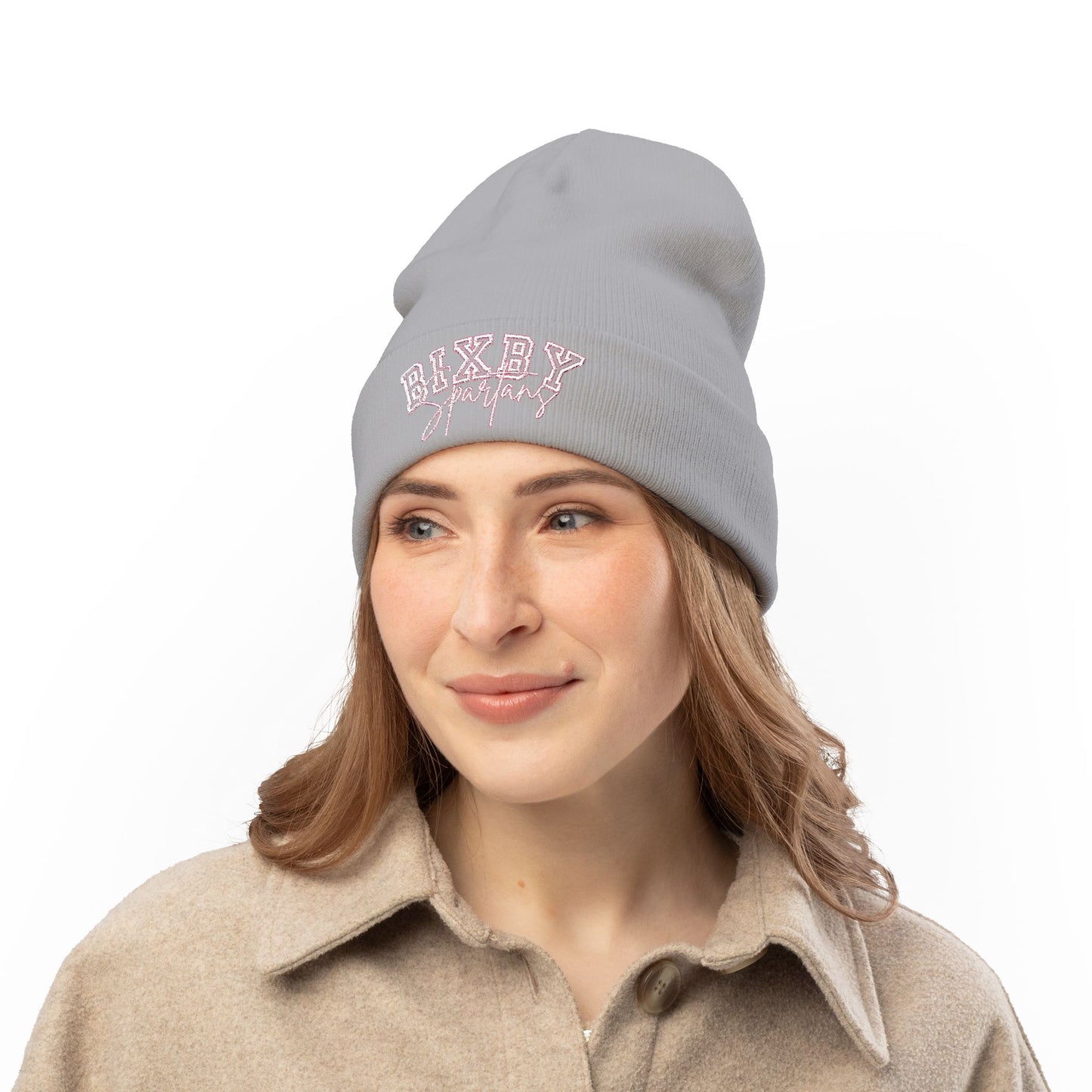 Embroidered Pink Font Bixby Spartans Beanie