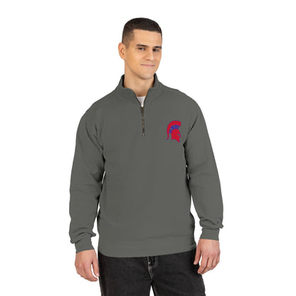 Bixby Spartans Red Helmet Quarter-Zip Pullover Comfort Colors Tee