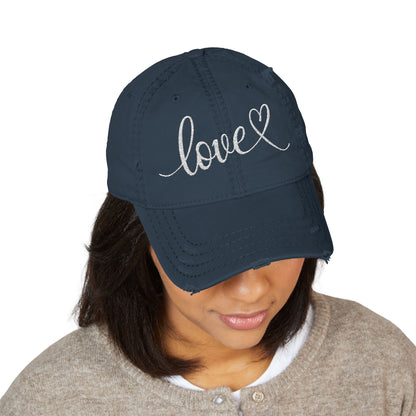 Love Script Embroidered Heart Vintage Distressed Ballcap