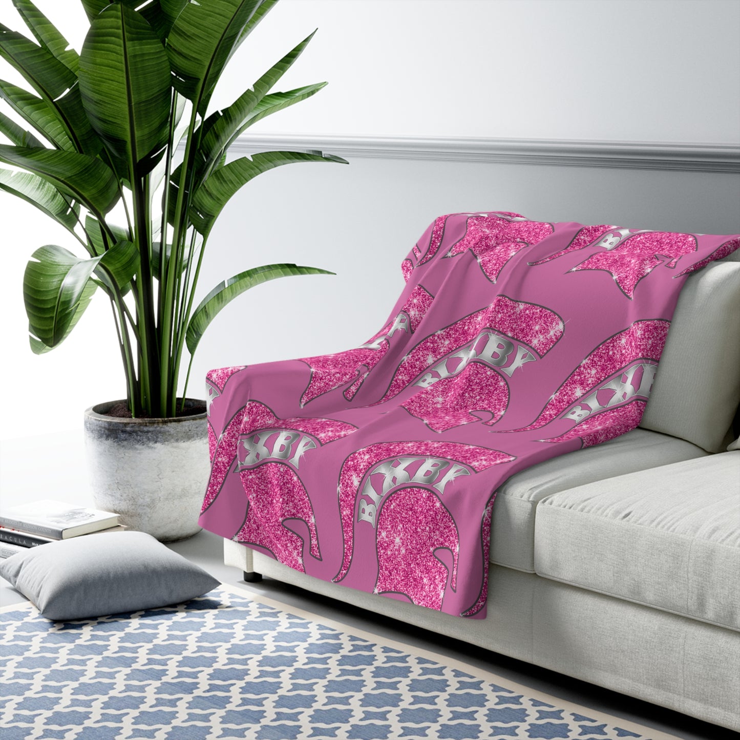 Spartan Pink Bling Logo Sherpa Fleece Blanket