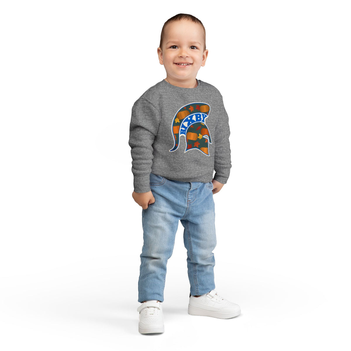 Bixby Spartans Pumpkin Patch Helmet Toddler Sweatshirt – Little Spartan Fall Crewneck