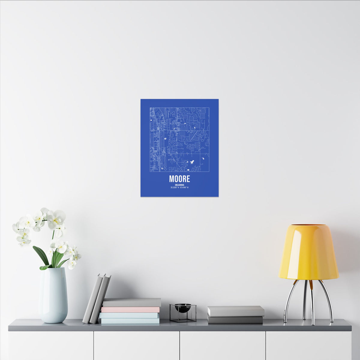 Moore Street Map Canvas, White on Royal Blue