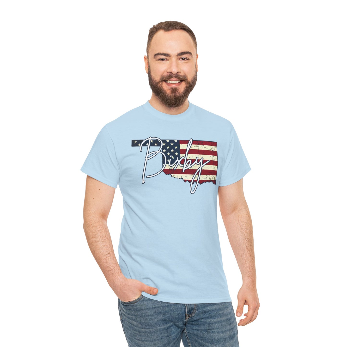 Oklahoma Flag Bixby Script Gildan Tee