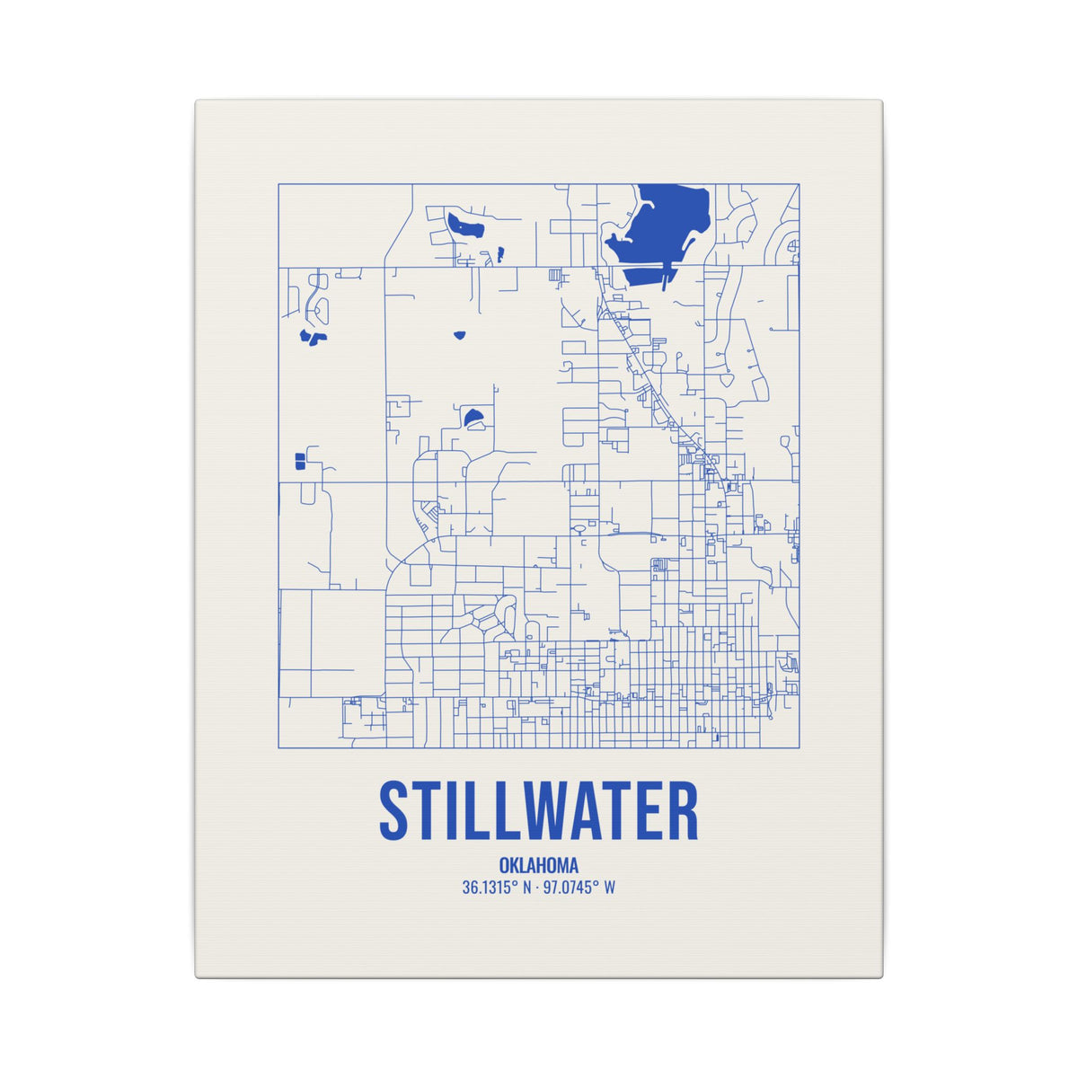 Stillwater Street Map Canvas, Royal Blue on Cream