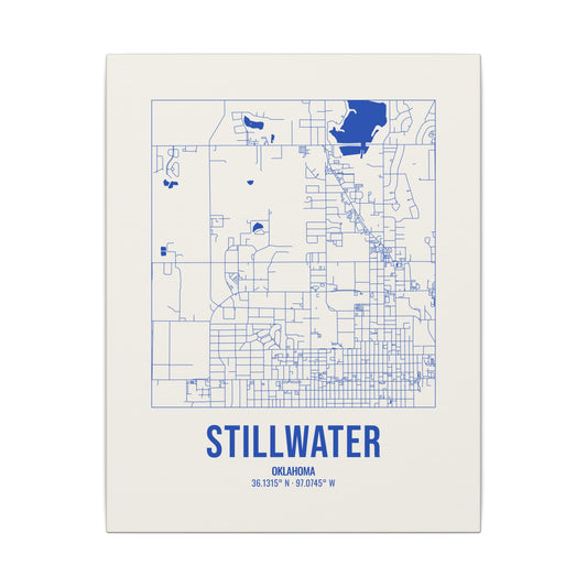 Stillwater Street Map Canvas, Royal Blue on Cream