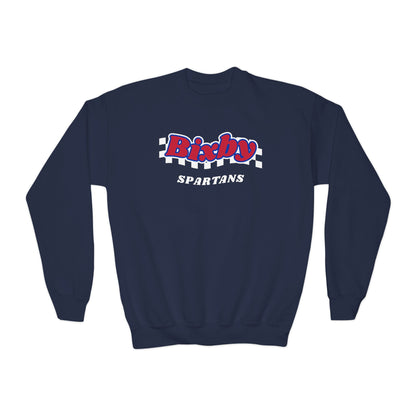 Bixby Spartans Retro Script Checkered Youth Sweatshirt – Kids Game Day Crewneck