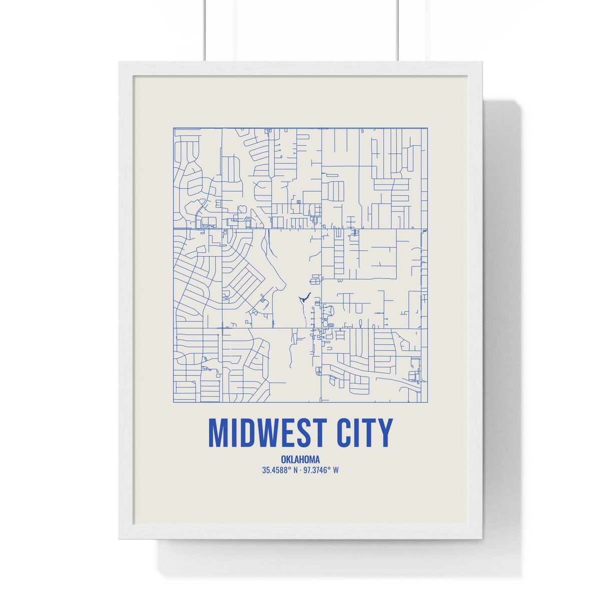 Midwest City Street Map Framed Print, Royal Blue on Cream