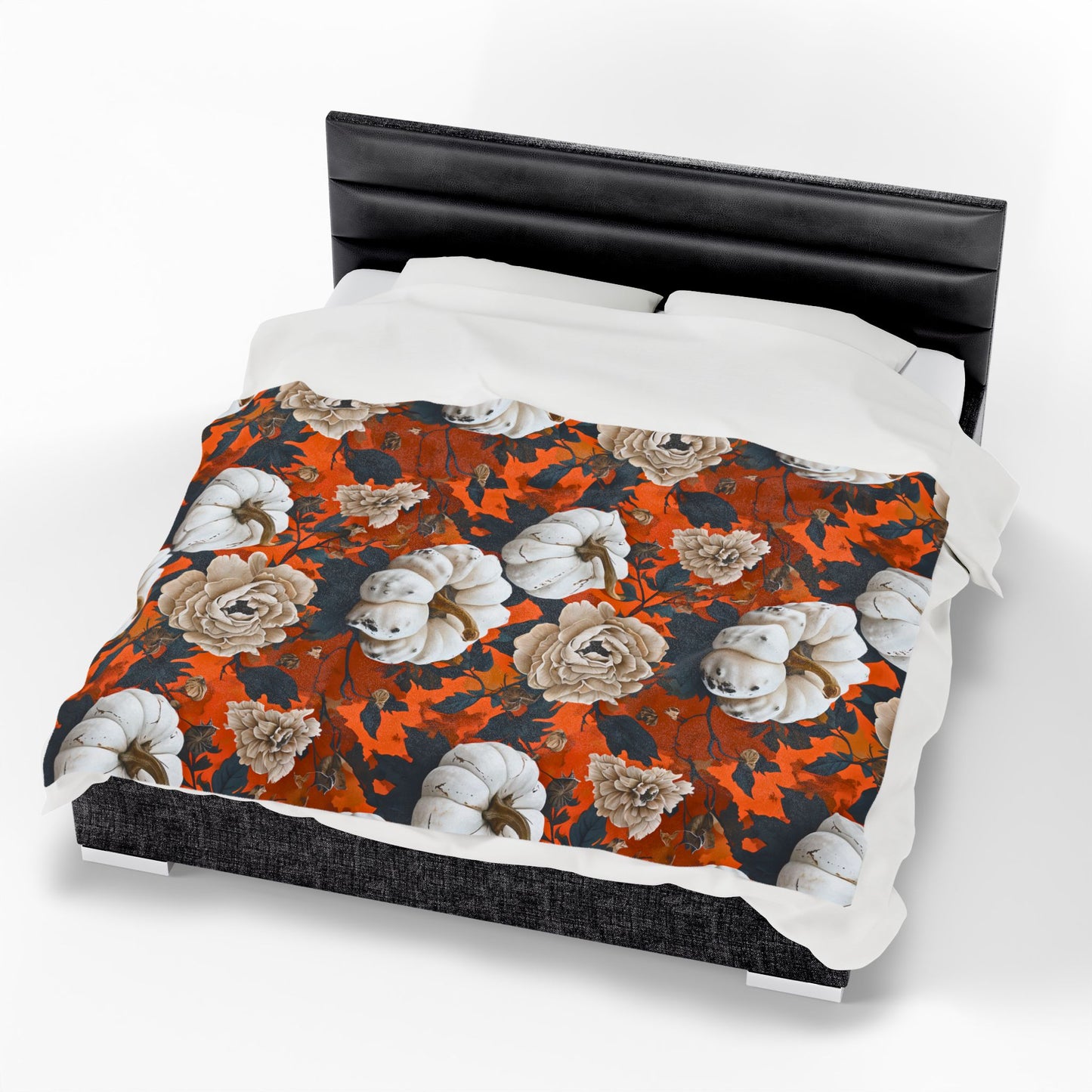 Pumpkin Floral Blast Velveteen Plush Blanket