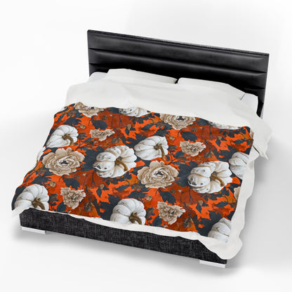 Pumpkin Floral Blast Velveteen Plush Blanket