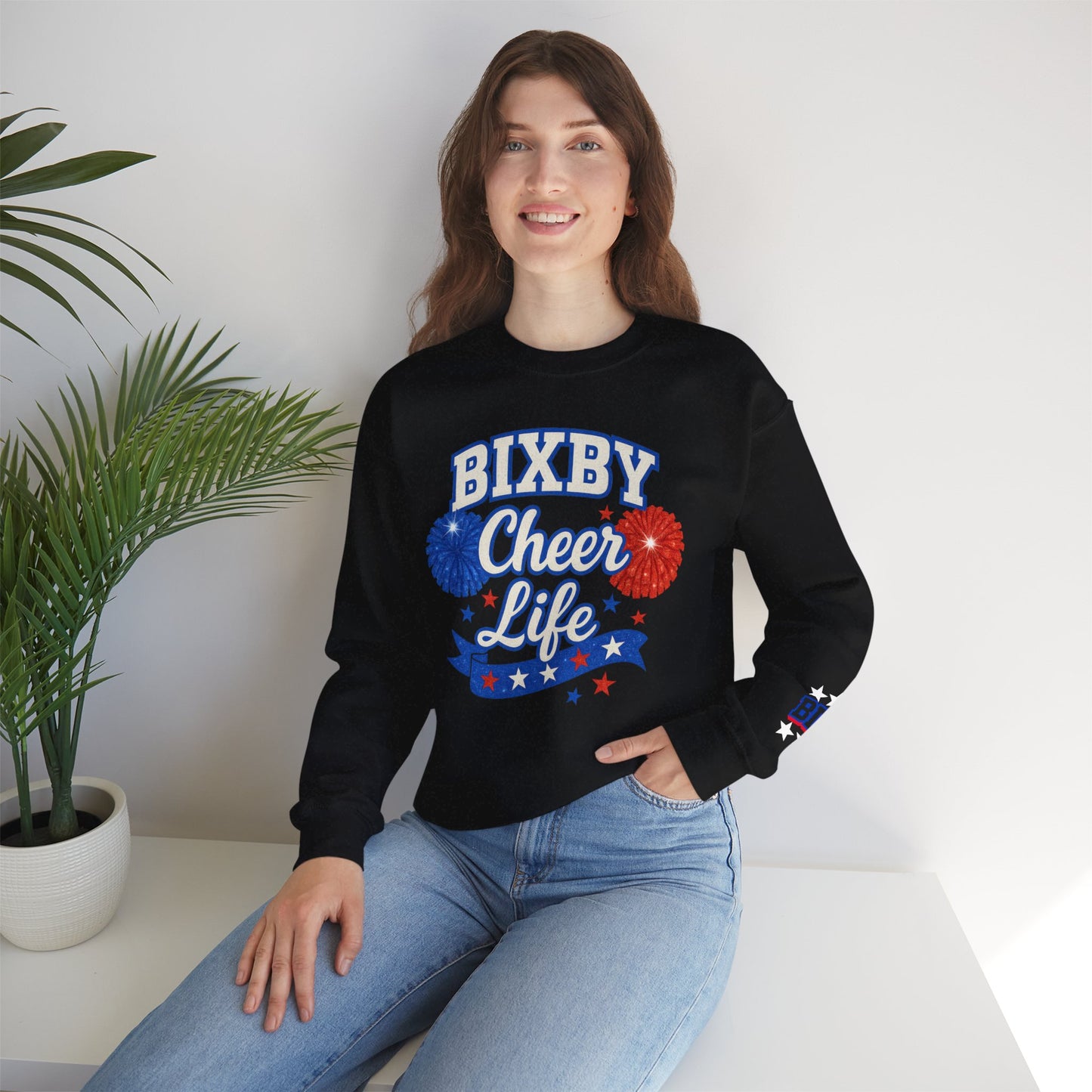 Bixby Cheer Life With Sleeve Print Gildan Sweatshirt