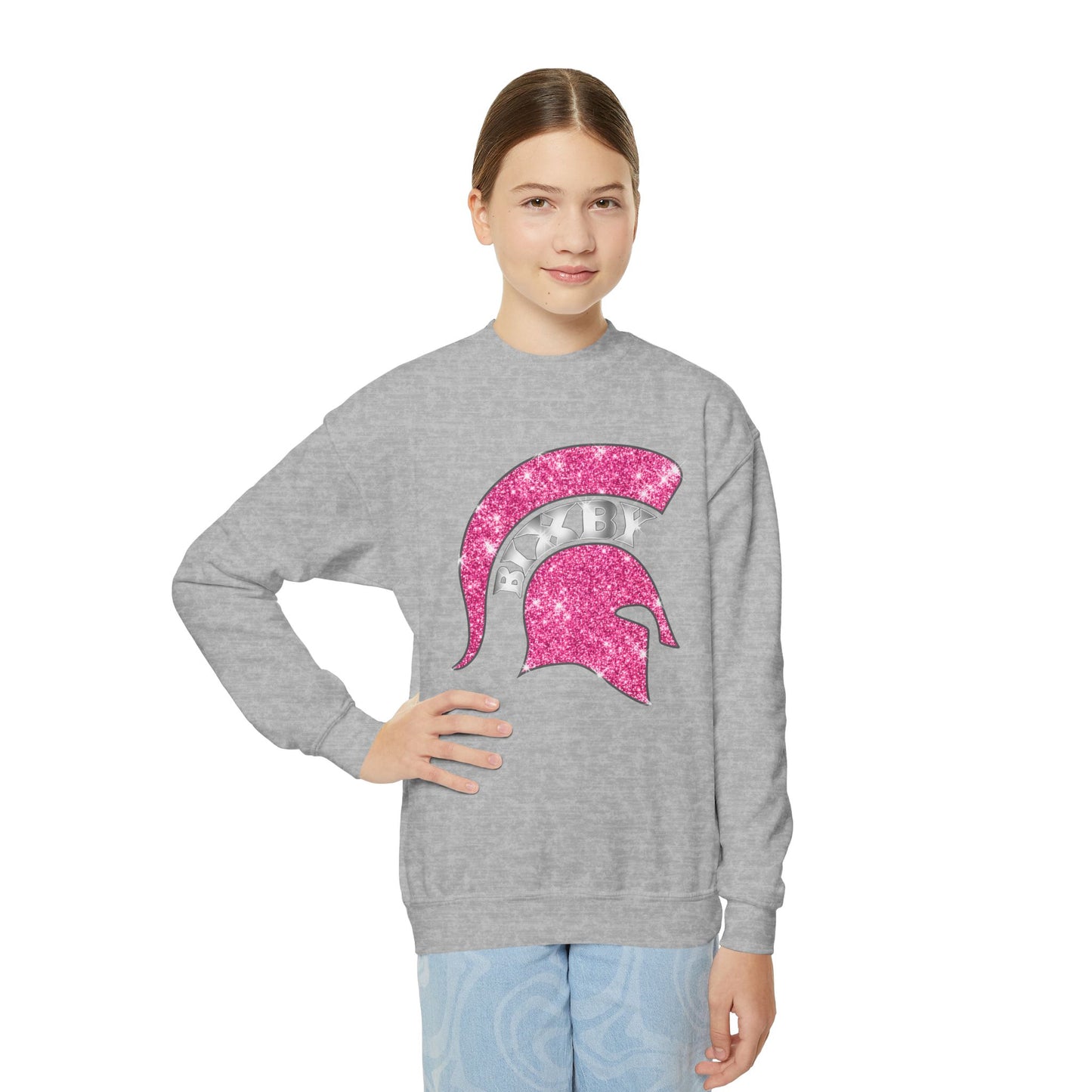 Bixby Spartan Helmet Bling Youth Gildan Sweatshirt