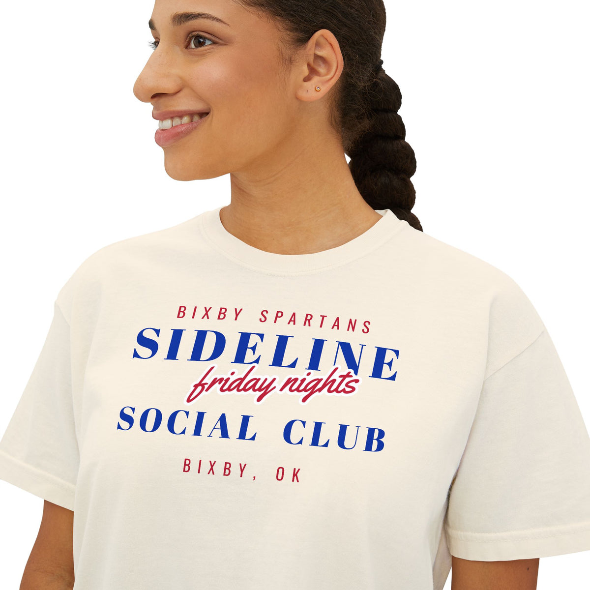 Bixby Spartans Sideline Social Club Friday Nights Women's Boxy Tee – Football Mom Shirt