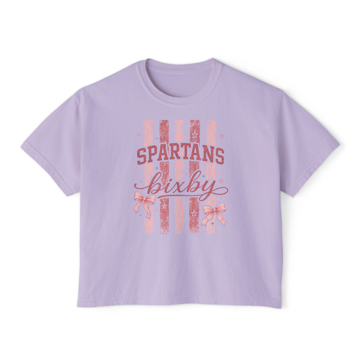 Bixby Spartans Bixby Boxy Pink Vintage Stripe Cheer Tee