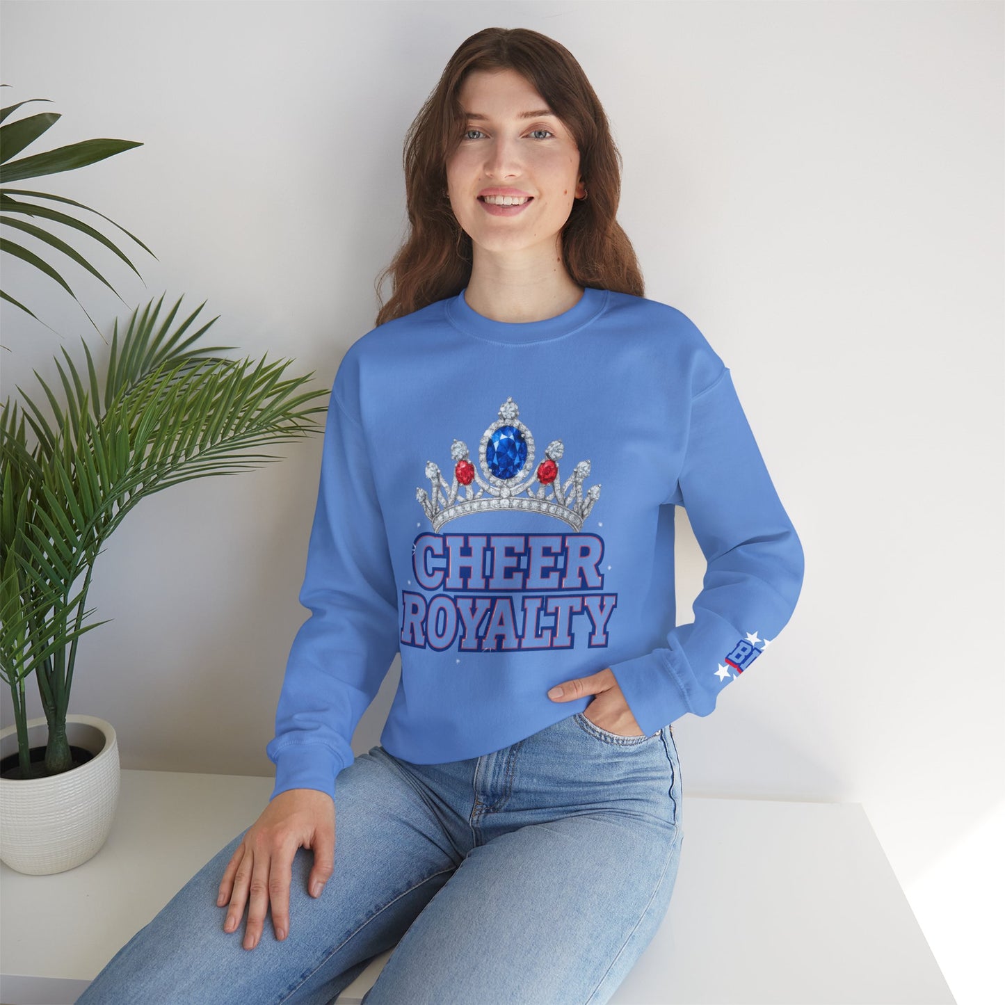 Cheer Royalty With Sleeve Print Gildan Sweatshirt
