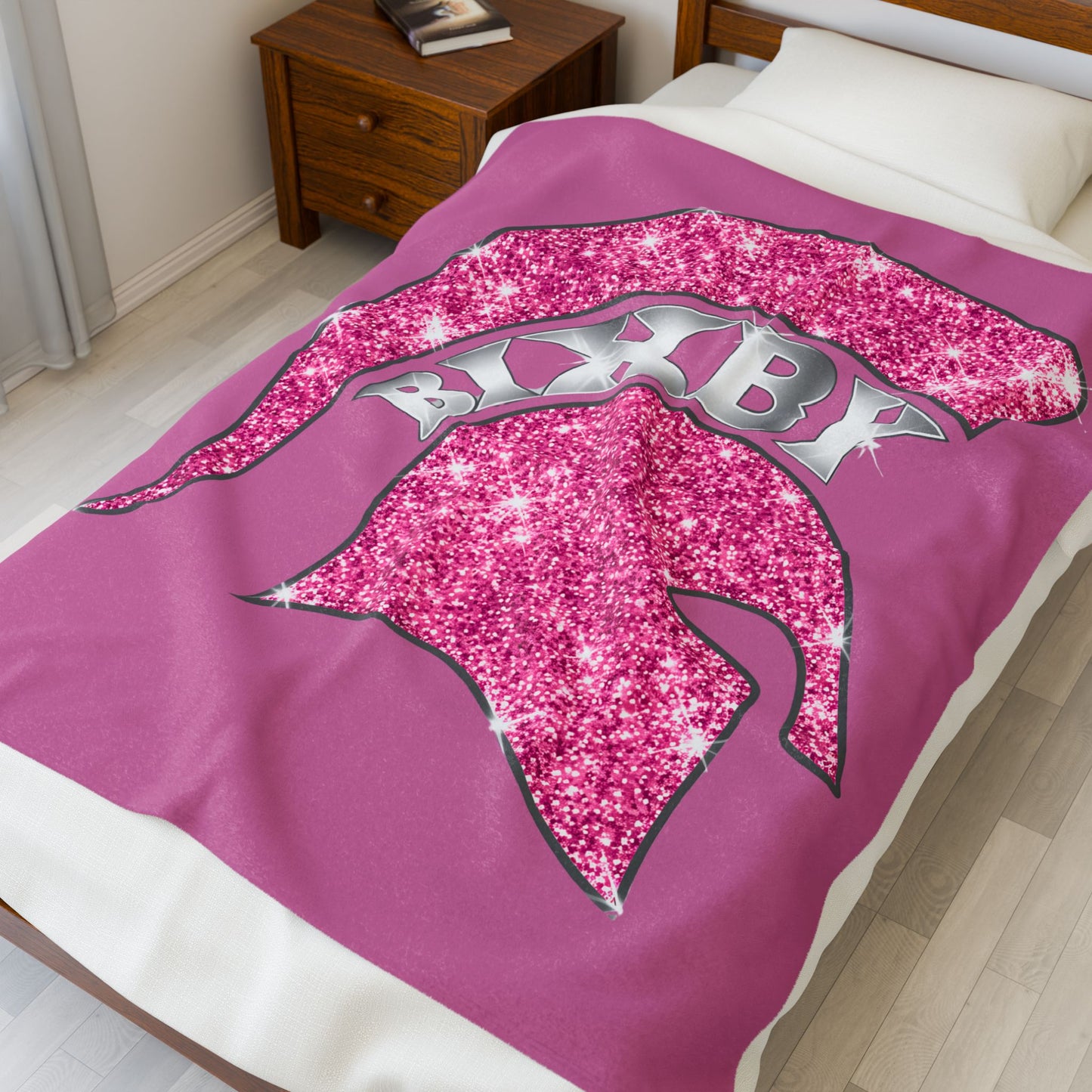 Spartan Pink Bling Logo Velveteen Plush Blanket