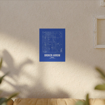 Broken Arrow Street Map Canvas, White on Royal Blue