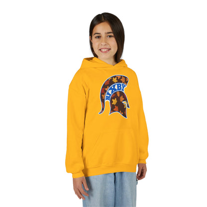 Bixby Spartans Fall Leaves Helmet Youth Hoodie – Kids Autumn Game Day Hoodie