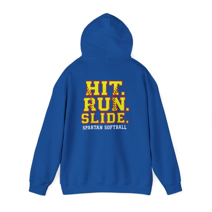 Hit. Run. Slide. Spartan Softball Gildan Hoodie
